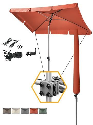 4smile Sonnenschirm Balkon 4-in-1 SET, Orange, 200 x 125 cm – Balkonschirm rechteckig, inkl. Sonnenschirmständer, Schirmhülle & Windsicherung – passend für Balkon & Terrasse