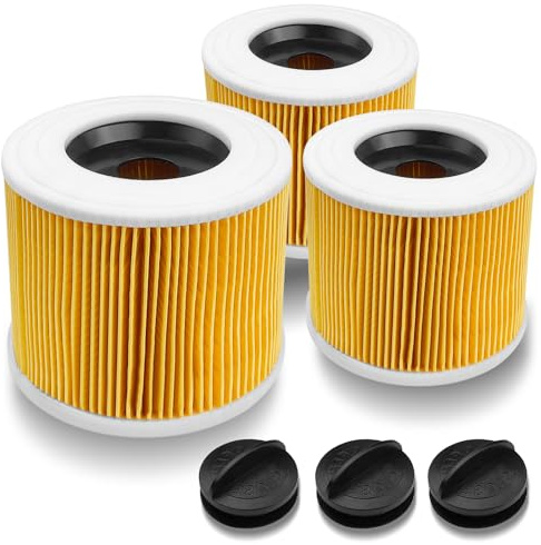 Lahnaokfis 3 PCS Filtros de Cartucho, Compatible para Filtro Karcher de Repuesto, Filtro Cartucho Lavables y Reutilizables para Karcher WD3 WD2 WD3P A2004 MV2 MV3 / Sustituye a 6.414-552.0/64145520