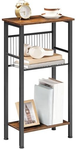 HOOBRO Hög och smal konsol med 3 nivåer på 40 cm, öppen hylla, justerbar näthylla, justerbara ben, tippskydd, för hall, vardagsrum, soffa, rustik brun och svart EBF41XG01
