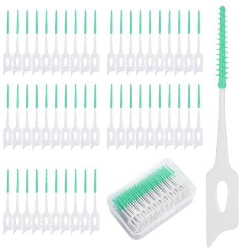 200 Pezzi Scovolini dentali, Spazzolini Scovolini Silicone, spazzolino interdentale in silicone, strumento per la pulizia dello spazzolino da denti, verde