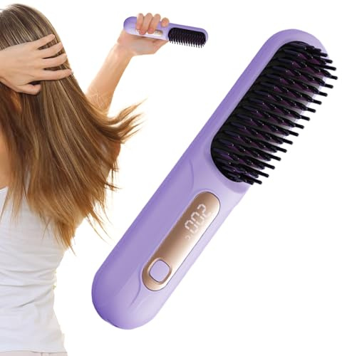 Mini Lisseur De Cheveux,Fer À Lisser Portable Ajustable 3 Températures - Brosse Coiffante Électrique - Pour Le Voyage Le Salon Les Femmes Les Filles La Fête Les Affaires L'Extérieur Le Bouclage Et La