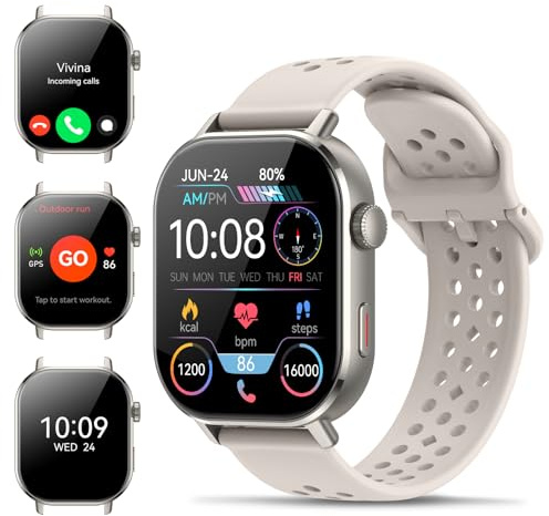 Orologio Smartwatch GPS Uomo Donna, 2.06 AMOLED 5ATM Smartwatch con Chiamate, 110+Modalità Smart Watch con Contapassi Sonno Cardiofrequenzimetro, Sportivo Fitness Tracker per iOS Androd Bianco