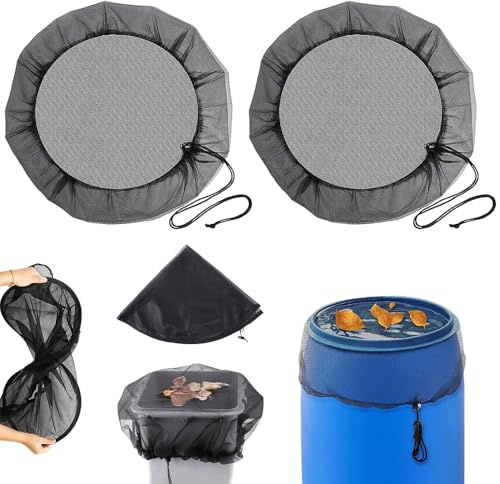 SKJJM 2 Piezas Red Protectora para Barril de Lluvia, Red para Depósito de Agua de Lluvia 120cm, Red para Barril de Lluvia con Cuerda de Tracción, Antimosquitos & contra Hoja