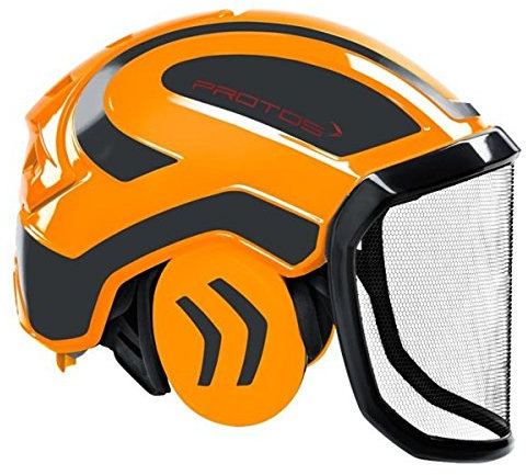 Protos Sicherheitshelm Integral Forest Gehörschutz, Farbe:orange/schwarz, Ausstattung:grobes Visier