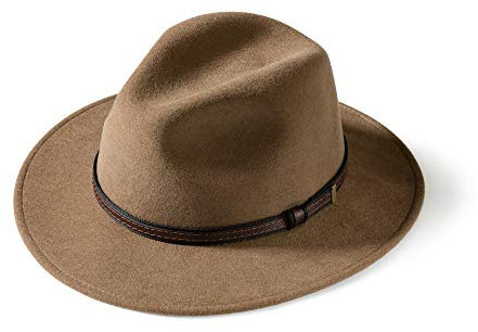 MGO Leisure Wear Wood Felt Hat, sehr schöne hochwertige Filzhut aus 100% Wolle. Hut Faltbar und wasserabweisend. An der Innenseite mit Baumwollband verarbeitet. Für Damen und Herren, Farbe Beige.