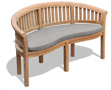 Jati Teak Garden Banana Bench with Cushion - 3-Seater, Delivered Ready Assembled (Grey)
