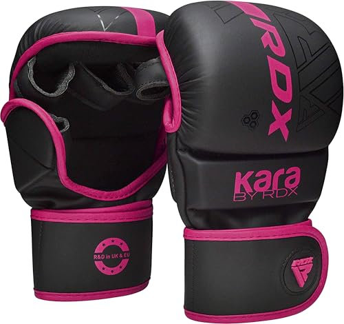 RDX MMA Gants d'entraînement, Maya Hide Cuir, Kara Mitaines Boxe Grappling Sparring, Protection Poignet Main, Arts Martiaux Kickboxing Muay Thaï Combat de Cage Gloves, Hommes Femmes, Blanc S M