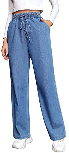 Pantalones Vaqueros clásicos de Mezclilla de Pierna Ancha elásticos de Cintura Alta con Bolsillos Talla Grande 2XL, Azul (Jeans Blue), XXL