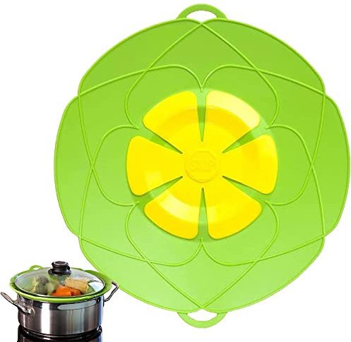 Coperchio in silicone per pentola, forno a microonde o padella, copertura anti-trabocco, anti-spruzzo e anti-spruzzo, verde, 25.5 cm