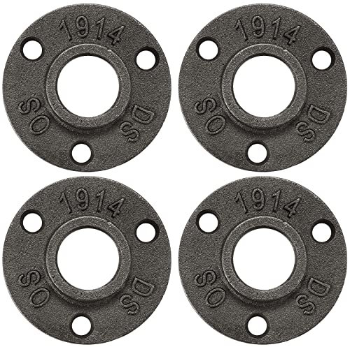 1,27 cm Bodenflansch, Home TZH Tempereisen-Gewinde-Rohrflansch für industriellen Vintage-Stil, Flansche mit Gewindeloch für DIY-Projekt/Möbel/Regal-Dekoration (4 Stück)