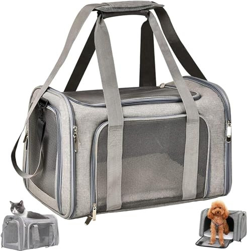 TOFFCAEA Transporttasche für Katze Hund, Hundetransportbox, Faltbare Katzentransportbox, tragbar, 8kg Katzen Hunde Tragebox, für mittelgroße Hunde, Katze (Grau, L 50 x B 34 x H 34 cm)