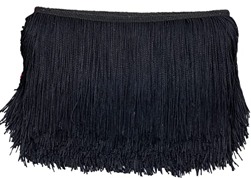 20cm x 1m Fransenborte Fransenbordüre Fransenband Dekoband Tanzfransen Schnittfranse Seide Quaste Fransen-Borten Bänder zum Nähen,DIY Basteln,Kleidung Dessous Kostüme Vorhänge Dekoration,Schwarz