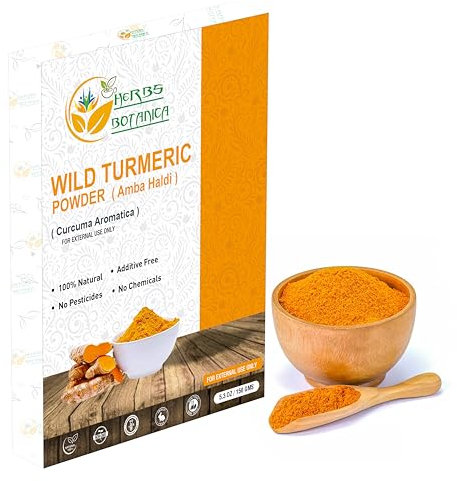 Herbs Botanica Esfoliante in polvere di curcuma selvatica, Amba Haldi in polvere, Kasturi Manjal, curcuma Kasturi, 150 g