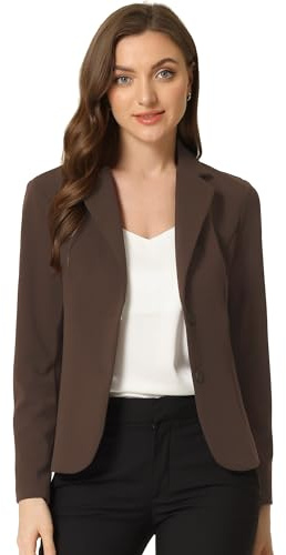 Allegra K Blazer Donna Casual Slim Giacche da Abito Collo con Revers Elasticizzata Ufficio Lavoro caffè XL