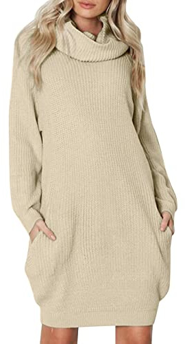 Abito da donna a collo alto, a maniche lunghe, con tasche, mini abito invernale per il tempo libero, morbido, per la primavera, l'autunno, l'inverno, a maniche lunghe, giallo., M