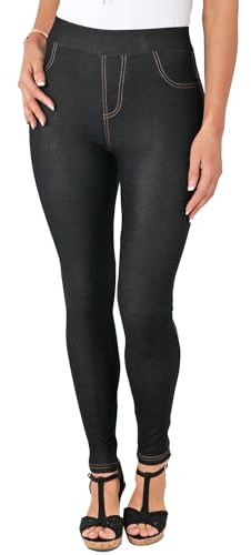 Jeggings da donna a vita alta, in denim, senza cuciture, elasticizzati, snellenti, leggings, Nero , S-M