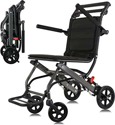 Tripaide Faltrollstuhl Faltbarer Rollstuhl Ultraleicht wiegt 6.8KG für Behinderte und Senioren, Transportrollstuhl Transit Rollstuhl für Indoor und outdoor Reiserollstuhl mit Handbremse