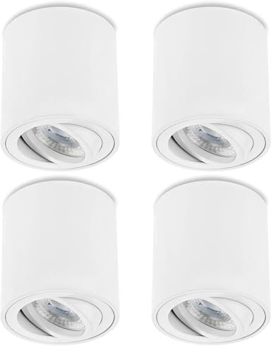 Sweet Led Aufbaustrahler aus Aluminium - 4x Deckenspots 7W 3000K warmweiß - LED Aufbauspot weiß matt Rund - Aufbauspot GU10 80x84 mm – Aufputz 230V schwenkbar