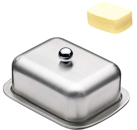 rflaueo 1pc Stainless Steel Butter Dish with Lid Fridge Butter Butter Holder Airtight Cheese Dish Butter Plate Storage Container for Home Kitchen, Dining Room, Parties, Breakfast(U182-1)