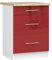 3E 3xE living.com Freistehender Küchenschrank: DREI Schubladen, Farbe: Weiß | glänzend Rot, A: B: 60 cm, H: 85 cm, T: 46 cm.