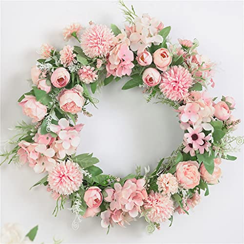 ZYOOO 40cm Spring Wreath for Front Door,Artificial Flower Door Wreath for Spring Summer,All Year Floral Wreath for Farmhouse,Wedding,Home,Window,Wall,Fireplace,Indoor,Outdoor Decorations