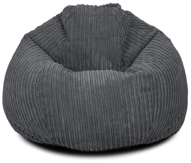 Extra Large Corduroy Ready Filled Adult Bean Bag - Comfortable Beanbag Lounger Chair for All Ages - Recliner Breathable Fabric Gaming Seat Bedroom Lounge 92(H)x102(W)x102(D)cm (Charcoal Grey)
