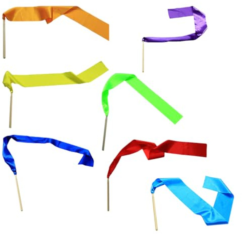 Yardwe 7 Pezzi Nastri Ginnastica Ritmica per Bambini in Raso Colorato Manico in Legno, Facile da Usare per Twirling e Miglioramento delle Funzioni Corporee