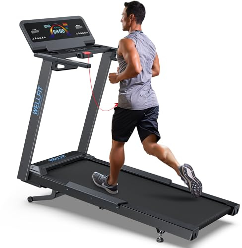 WELLFIT Auto Incline Treadmill, 15% Incline Heavyduty Treadmill with Pulse Sensor, 4.5HP, 10 MPH, 500 lbs Capacity, 20'' x 55'' Running Area Treadmills with Bluetooth Player & LED Display