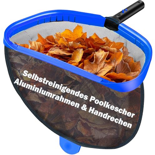 ROMIVO Pool Kescher, Professioneller Teichkescher & Poolskimmer mit Aluminiumrahmen, Reparierbares Feinmaschiges Tiefes Netz für Blätter/Insekten, Ideal für Pool & Teich (Stab Nicht Inklusive)