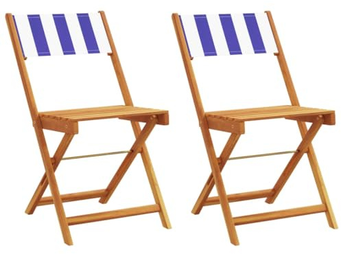 Chaises de bistrot lot de 2 bleu blanc bois acacia massif tissu