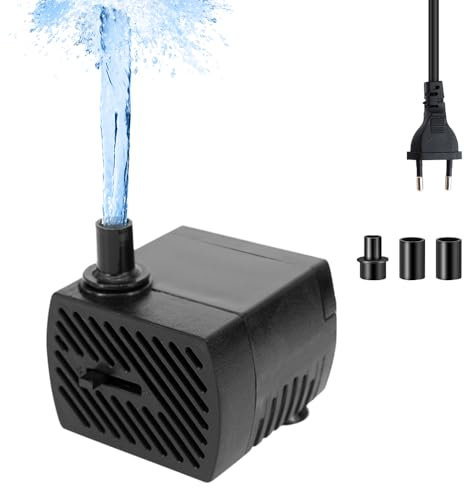 mizikuu Mini Pompe à Eau Submersible, 5W Ultra Silencieuses Pompes à Eau Avec 2 buses Câble 350L/H Ajustable Pompe Aquarium Petite Pompe Submersible Pour Aquarium, Étang, Fontaine