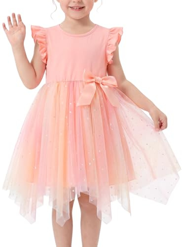 Miipat Flickor Tyllklänningar Flickklänning Liten Sommar Volangärmar Barn Prinsessa Tutu-klänning till Födelsedag Bröllop Skönhetstävling, rosa, 5-6 ans