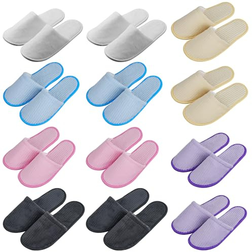 PRITOK Lot de 12 paires de pantoufles de spa, portables, antidérapantes, pour hôtel, voyage, maison, invité, unisexe, 29 x 11 x 0,7 cm (couleur)