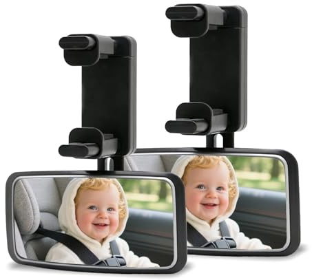 Spiegel Auto Baby, 360°Drehbarer Kinderwagenspiegel, Kinderwagenspiegel Mit Federclip & Schraubenloser Fixierung, Rücksitzspiegel Baby Passend für Die Meisten Automodelle (13 * 6.3cm) (2 Schwarz)