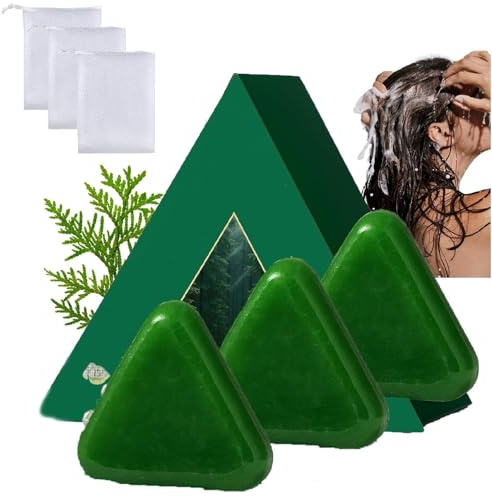Champú sólido Nature Triangle, champú Nature Seven Green Soap, limpieza suave y cuidado nutritivo, fortalece y suaviza el cabello, para mujeres y hombres (3pcs)