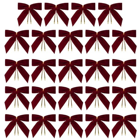 Genérico Lazos Navideños de Terciopelo - 24 Piezas de para Árbol Pequeños Rojos de Terciopelo,Lazos con Atadura Twist para Decoración de Regalos,para Bolsas de Golosinas Manualidades Fiesta