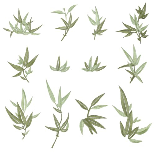 FINGERINSPIRE 12 Pz Toppa con Foglia di Bambù 12 Stili Verde Mare Ricamata da Stirare Toppa con Foglie in Poliestere Toppe in Bambù Tema Naturale Applique per Decorazioni di Abbigliamento Fai da Te