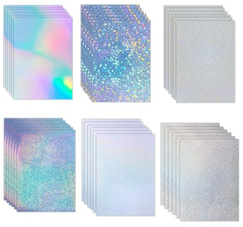 36 ark självhäftande transparent holografisk folie hologramfolie A4 holografiska klara vinylklistermärken papper iriserande folie självhäftande för DIY hantverk fönster vattentät (6 mönster)