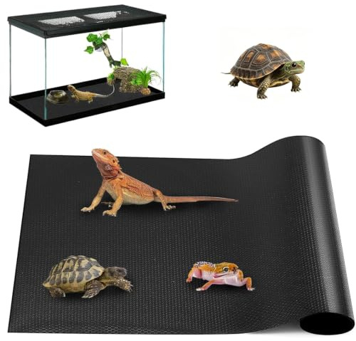 Reptile Carpet, Bearded Dragon Substrates, Tortoise Bedding Mat (45x100cm) | Substrate Liner for Leopard Gecko Tortoise, Turtle, Lizard, Snake, Iguana Reptile Tank Accessories Black(45x100cm)