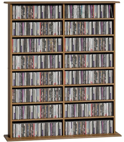HOMCOM Rangements pour CD et DVD 106,5x24x126,3cm Noyer | Meuble de Rangement Multimédia, Capacité Max. 720 CDs/396 DVDs et Blu-ray, 16 Compartiments et 12 Étagères Réglables