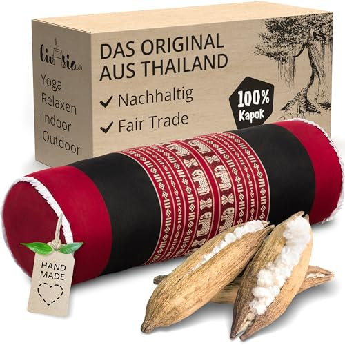 livasia Nackenrolle extralang Nackenstützkissen - Ø 17x56cm - Nackenkissen, Sofakissen Muster, Beinlagerungskissen Kapok, Armlehne Palettenmöbel, Garten und Balkon, handgefertigt (Rot/Elefanten)