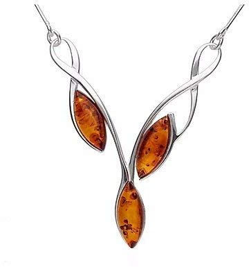 Designer Inspirations Boutique Sterling Silver Necklace - Unusual Design Amber Necklace - Amber Jewellery