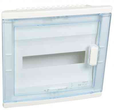 Coffret encastré 1 rangée 12+2 modules - avec porte isolante galbée transparente