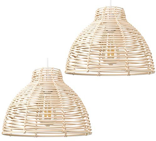 MiniSun | Modern Cream Wicker Basket Style Ceiling Light Shades | Pendant Lights, Home Décor & Improvement Essential | Set of 2 | 310mm Shade Width