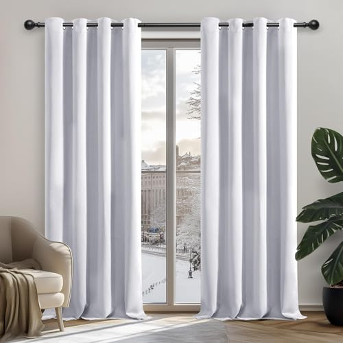 Deconovo Super Soft Solid Thermal Insulated Room Darkening Curtains for Bedroom Eyelet 55x82 Inch Two Panels Silver Grey
