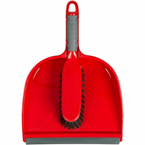 Large Red Colour Dustpan & Brush Heavy Duty Unassembled - Soft Rubber Handle 24.00 x 34.00 x 11.50 cm