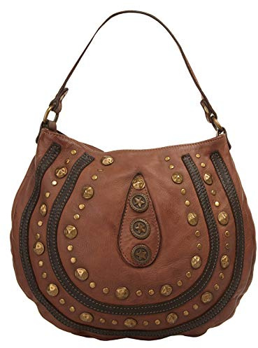 Samantha Look Umhängetasche Echt Leder Damen | Made in Italy, Dekorative Umhängetasche mit Hauptfach, Reißverschlussfächern und weichem Tragehenkel | 020888