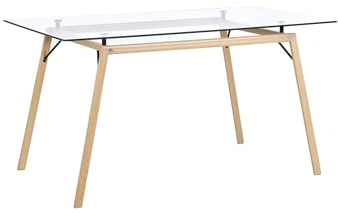 Tavolo da Pranzo Industriale Effetto Legno e Vetro 140 x 80 cm