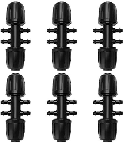 VooGenzek 6 Piezas 13/16 mm a 4/7 mm Conectores en T con Púas para Riego por Goteo, Adaptador en T de 6 Vías Púas para Tubo 13/16 mm a 4/7 mm, Tubo de Tiego Tee por Goteo, para Césped, Jardín, Negro