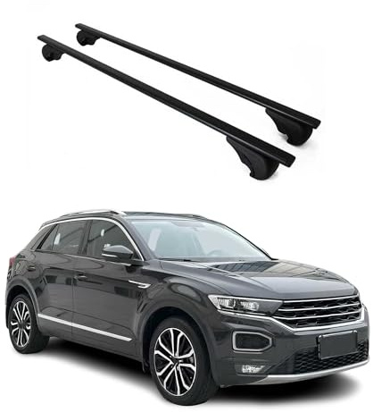 OMAC Dachträger Grundtäger kompatibel mit VW T-ROC 2017-2025 Metall 75kg Schwarz 2tlg Offene Reling für Fahrradträger, Dachboxen, Skiträger Abschließbar
